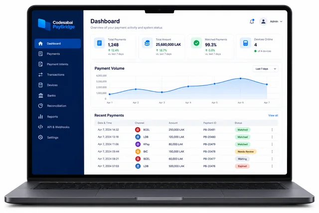 PayBridge Dashboard — Matched, Waiting, Needs Review, Expired